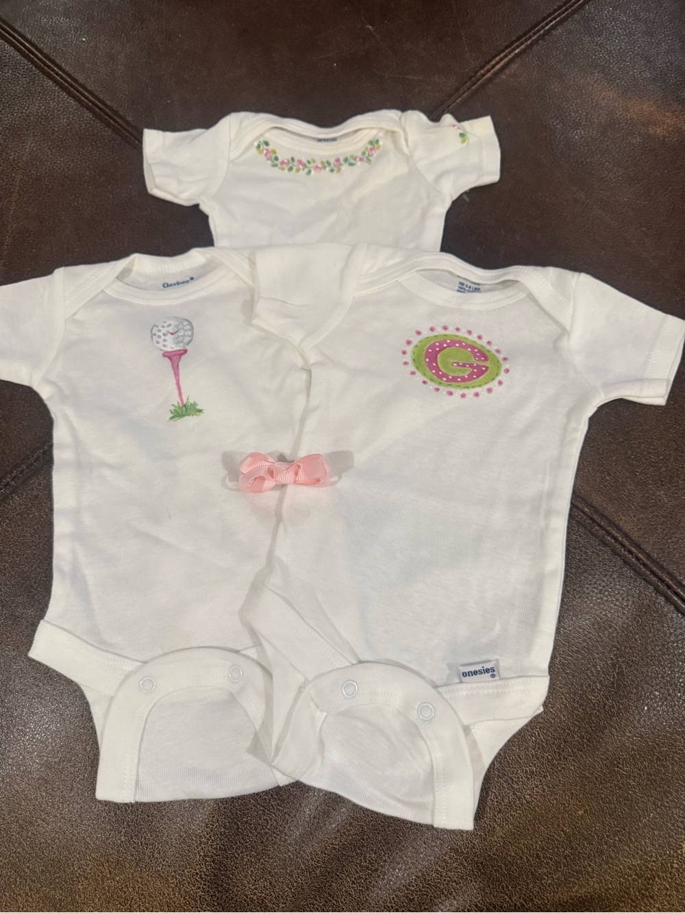 Gerber White Bodysuits with Pink & Green Accents (Set of 3)